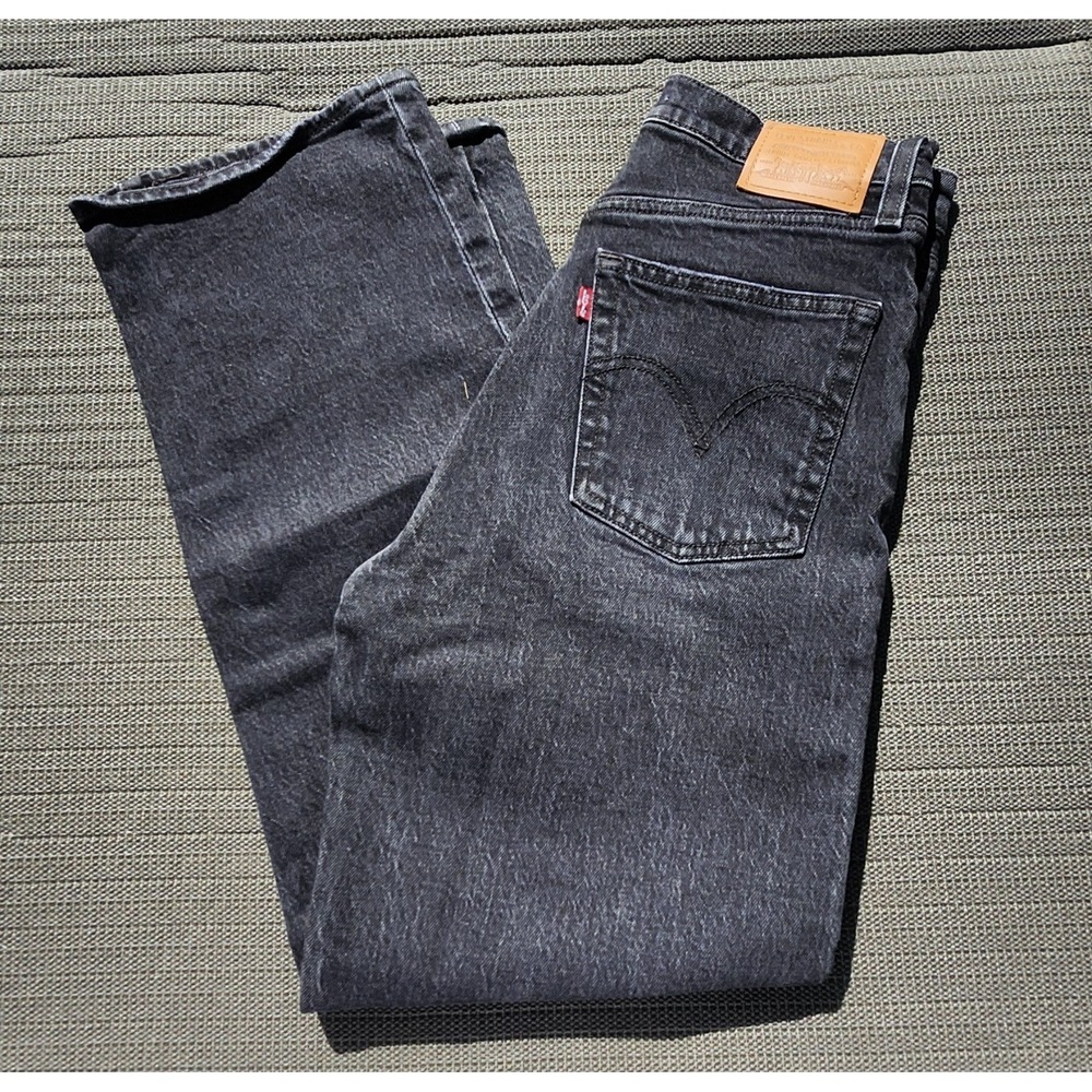 Levi's Ribcage Straight Premium Jeans Ankle Women's Size 28 Black Grey High Rise